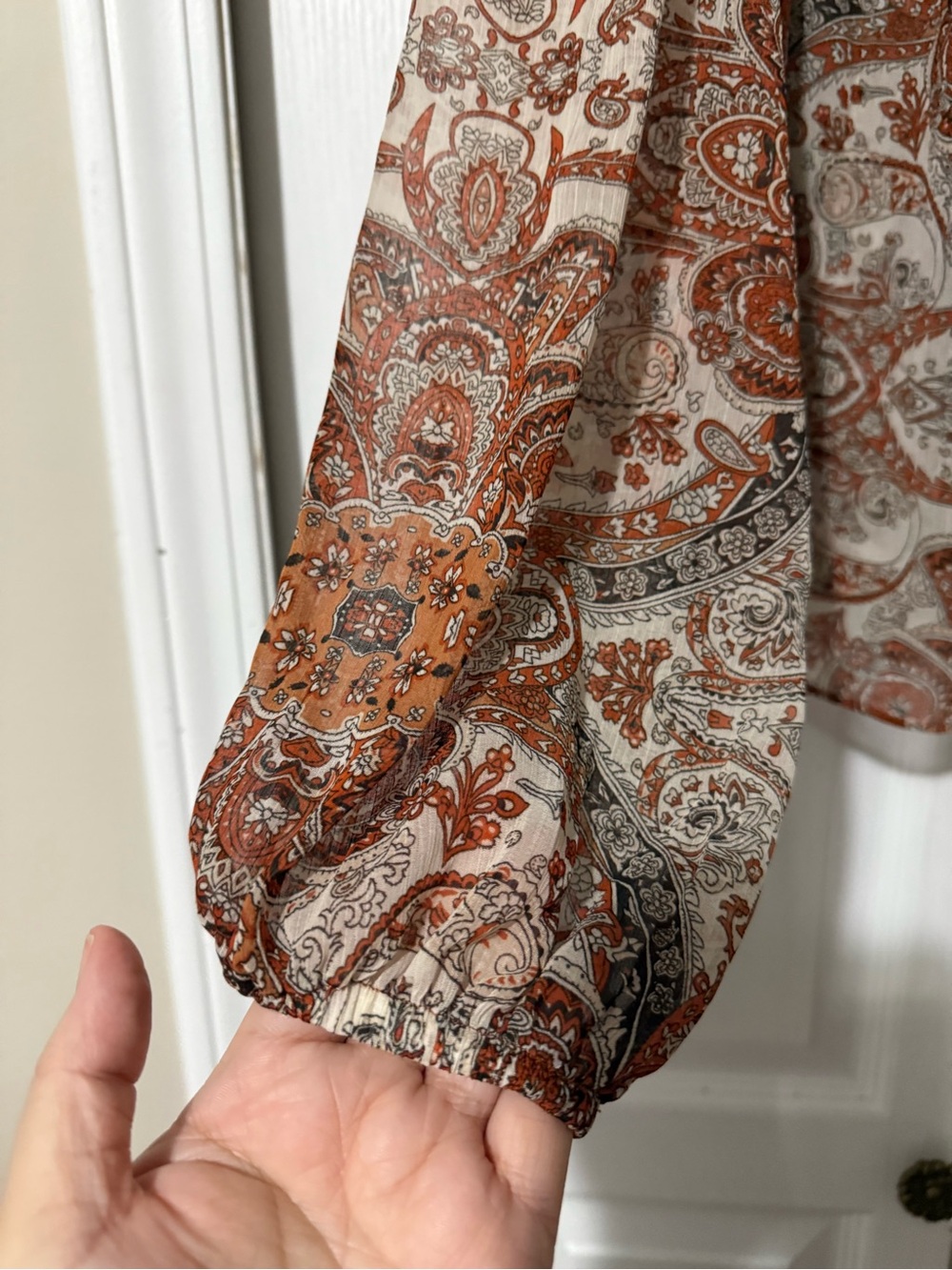 Joie Rust and Cream Paisley Button-Up Blouse - S - Picture 8 of 14